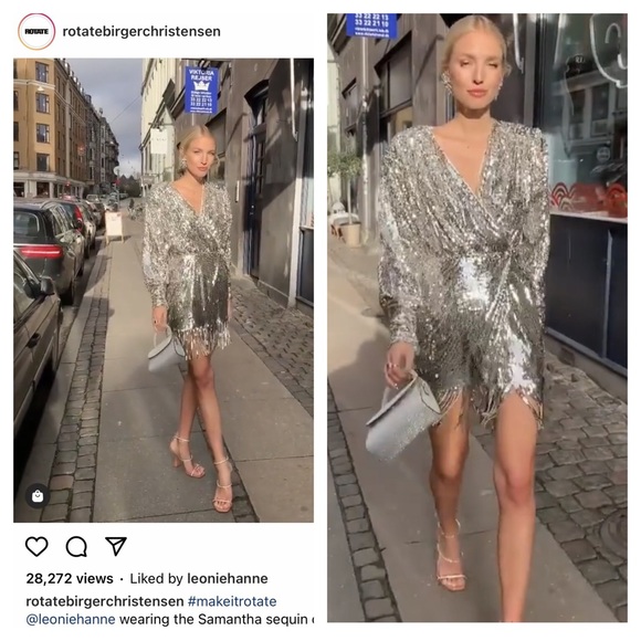 ROTATE Samantha Glam Sequins Fringe Wrap Dress - Picture 7 of 16